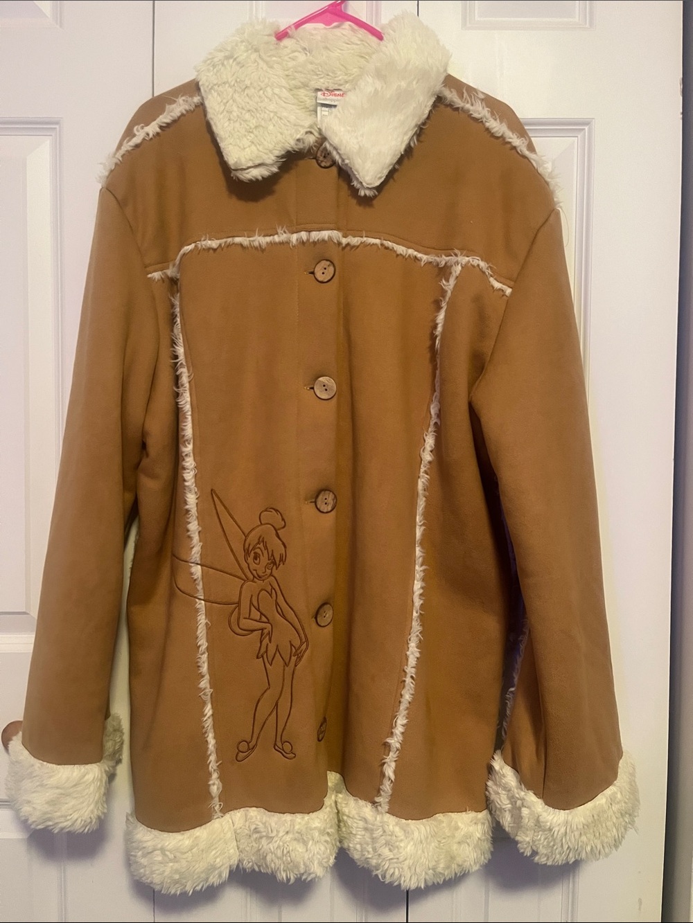 Disney Shopping Tinker Bell Motif Suede/Sherpa Coat in Camel XXL 🧚 🧚‍♀️